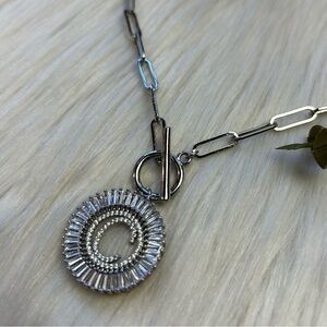 The Sis Kiss paper clip monogram C faceted rhinestones necklace